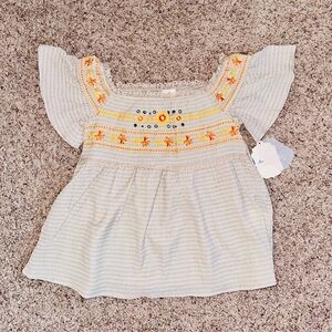 NWT Altar'd State Gray Blouse with Yellow Embroidery New Women’s Large L Peasant